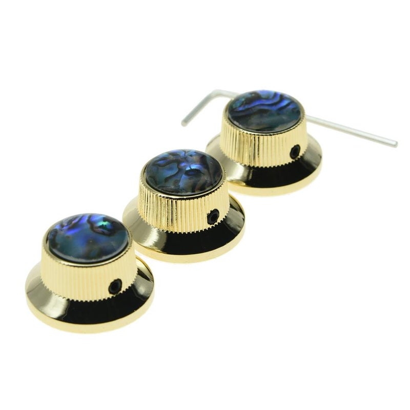 KAISH Set of 3 Set Screw Abalone Top Gold Guitar Bass Knobs Strat Metal Knobs for 6mm Shaft Pots - Image 3